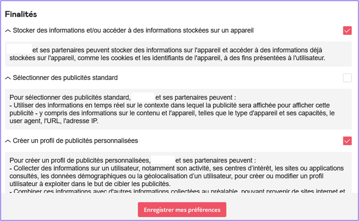 RGPD : Afficher la finalité des cookies et traceurs